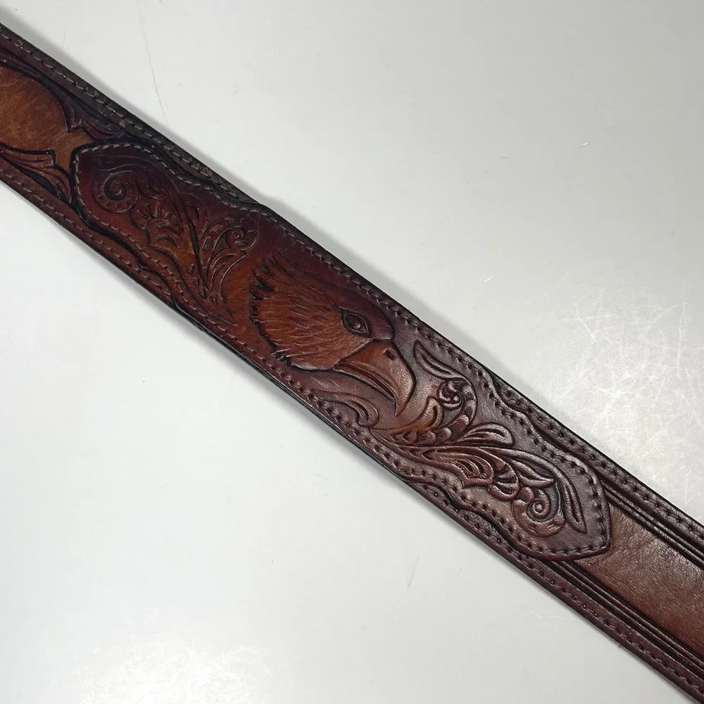 Vintage Silver Canyon Tooled Leather Eagle Belt Mens 40 Brown Western Cowboy